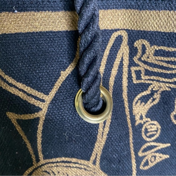 Black and Gold Ancient Egyptian Printed Large Canvas Tote Bag - Picture 7 of 16